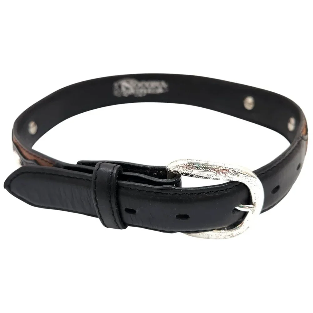 Nocona Kid's Leather Concho Belt Silver Buckle Braided Inlays 27